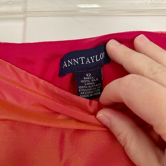 Vtg Y2K Ann Taylor Shot Silk Iridescent Midi Skirt Embellished Size 12 - Picture 5 of 7